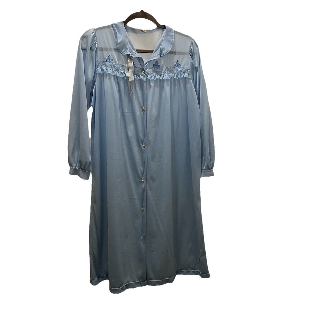 Vintage Texsheen Blue Lace Nightgown House Coat Large Grandmacore Cottagecore